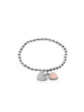 Sterling Silver Beaded Bracelet with Pink Heart Charm